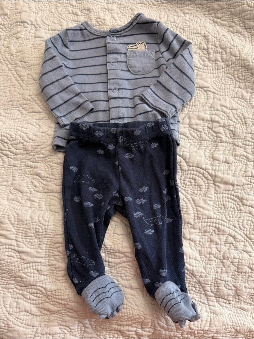 Carter's Blue Stripe Newborn Set - alligator graphic